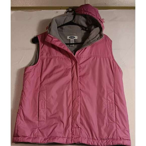 Old Navy Jackets & Blazers - Pink Puffer Old Navy Zip Hooded Vest Sz M Fleece Lined